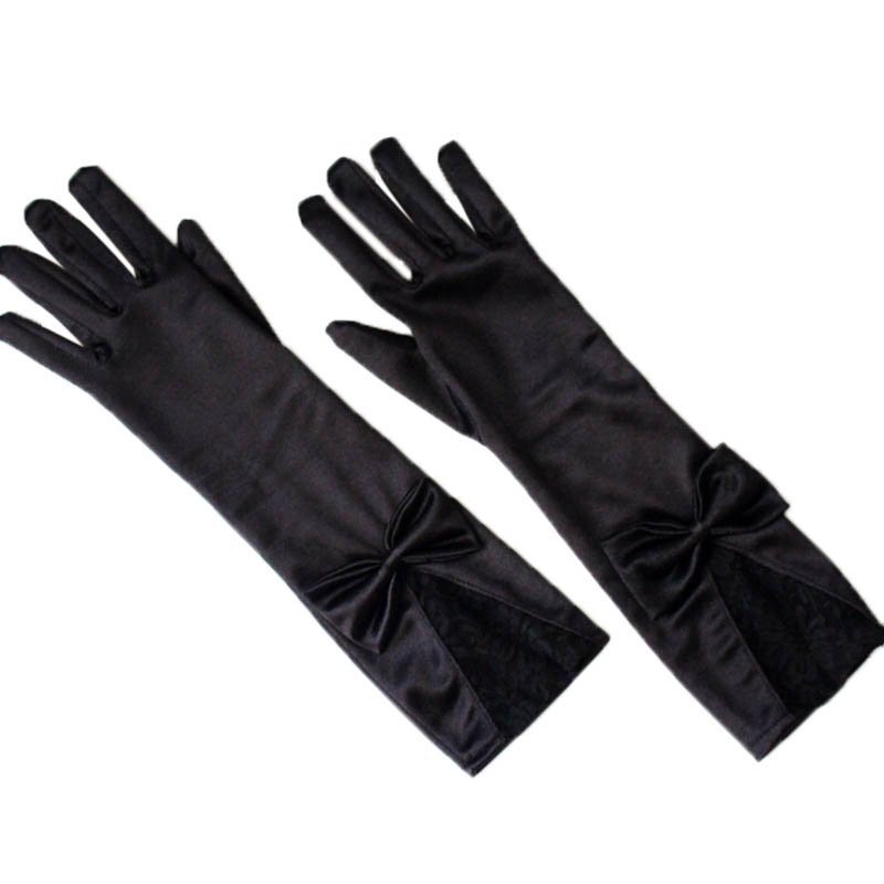Găng tay satin có ren thắt nơ màu đen phù hợp với các câu lạc bộ khiêu vũ [Beauty & City]