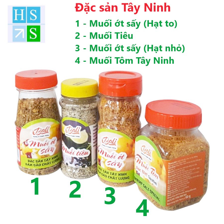 ( Bán sỉ ) Muối TÔM , Muối TIÊU , Muối ỚT đặc sản Tây Ninh (Lọ 60g , ăn CHAY , ăn mặn đều dùng được)