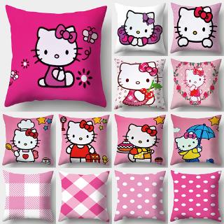 Vỏ Gối Hình Vuông Một Mặt In Họa Tiết Hello kitty Màu Hồng Dễ Thương Trang Trí Nhà Cửa