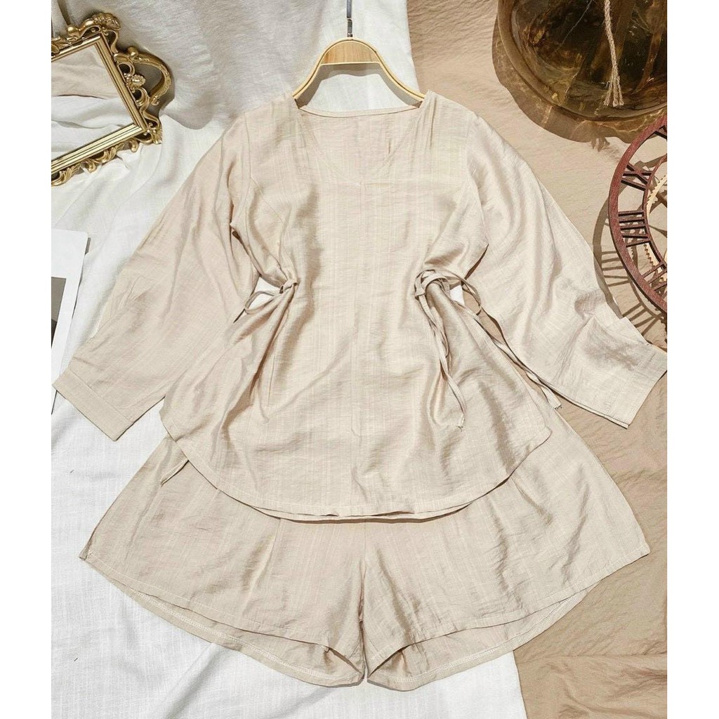 (MẪU MỚI-FREESHIP) SET QUẦN SHORT+ ÁO CỔ V THẮT EO❤️CHIBEST_SSA51