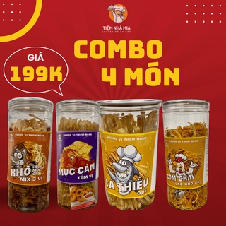 Combo 4 món 199k (Khô mix 3 vị, mực cán, cá thiều que, cơm cháy lắc khô gà)