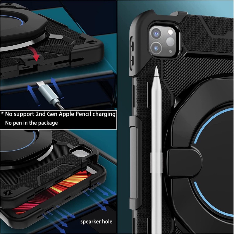 Ốp Máy Tính Bảng Chống Sốc Có Dây Đeo Vai Và Giá Đỡ Xoay 360 Cho iPad 10th Gen 10.9 2022 Pro 11 Air 5 Air 4 Mini 6 5 9th 8th 7th 6th 5th Gen Mini 6