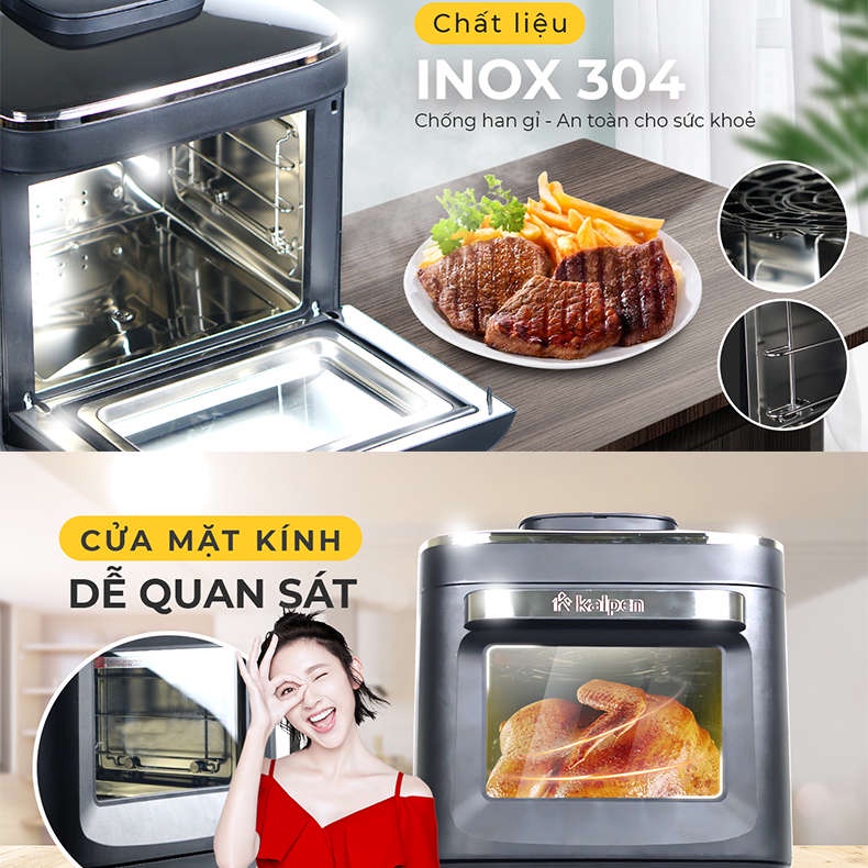 Nồi chiên không dầu hơi nước công nghệ mới Kalpen X15 dung tích 15 lít, bảo hành 24 tháng