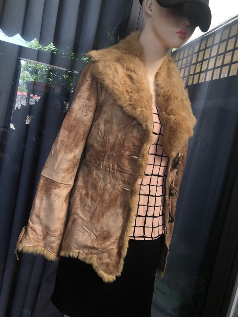 Áo da lộn phối lông thật combo