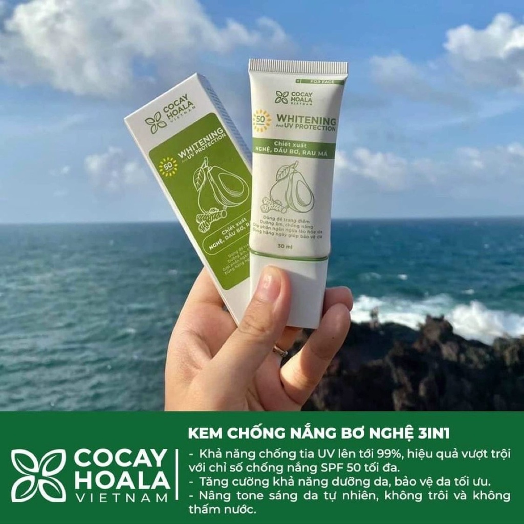 Kem Chống Nắng Bơ Nghệ Cỏ Cây Hoa Lá Vietnam - kiềm dầu, chống thấm nước, nâng tông da- Dung tích 30ml