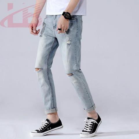 Quần jean nam co giãn rách gối cao cấp QJ1991, phom quần Skinny Fit jean, LB1990 Store  ྆