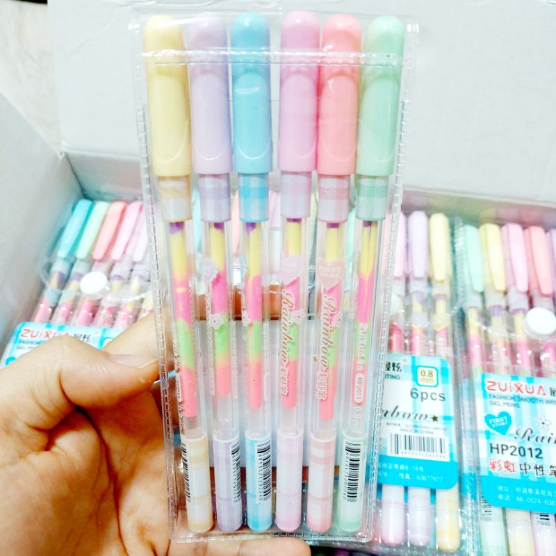 Bút cầu vồng 6 màu caro grid dễ thương