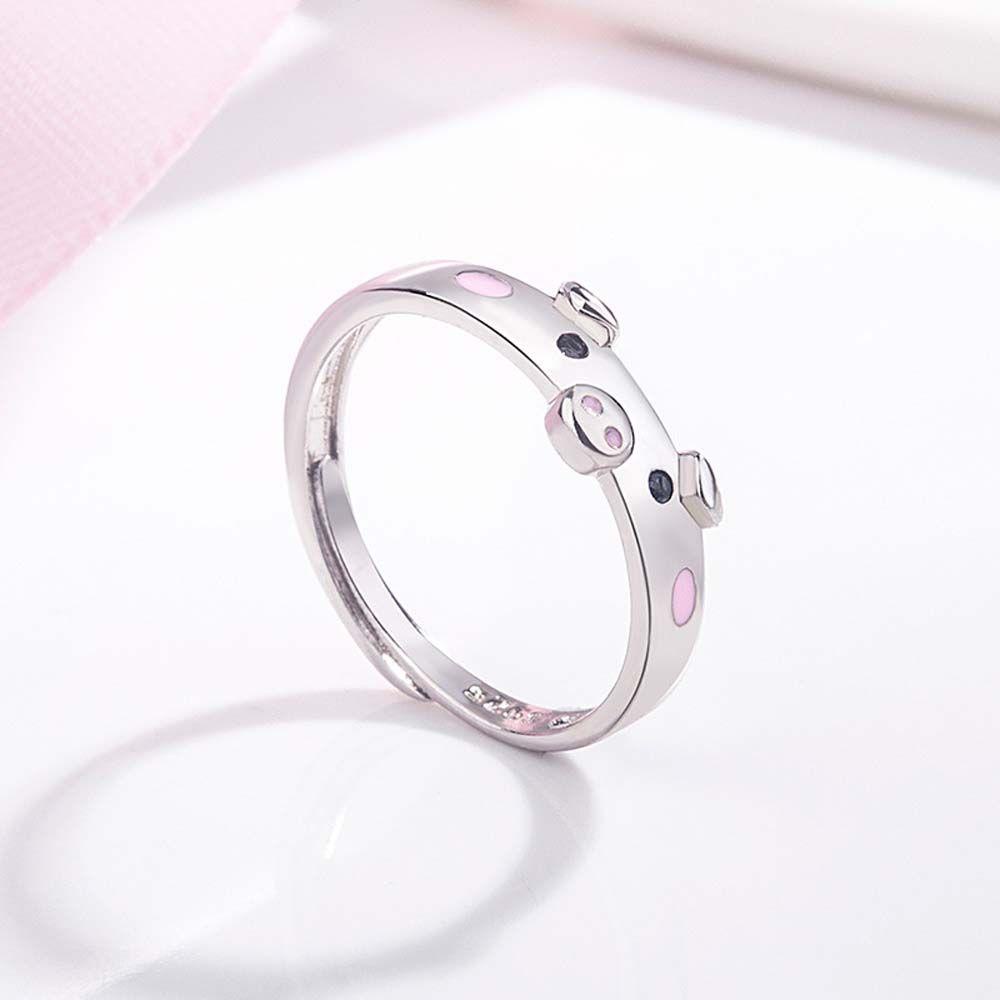 Nhẫn Hở Tráng Men Hình Chú Heo Dễ Thương Có Thể Điều Chỉnh Cho Nữ