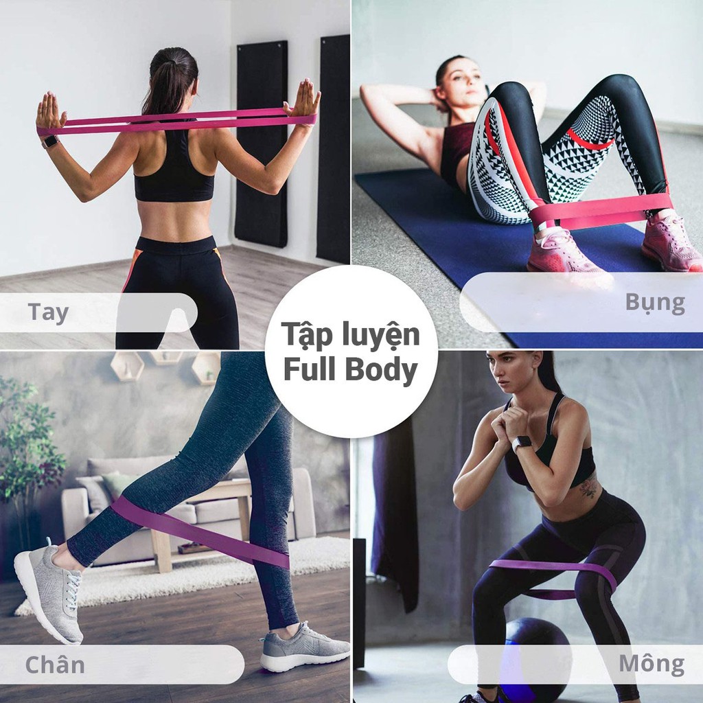 Combo Dây miniband tập mông đùi tay đàn hồi kháng lực - Phụ kiện tập gym GY19