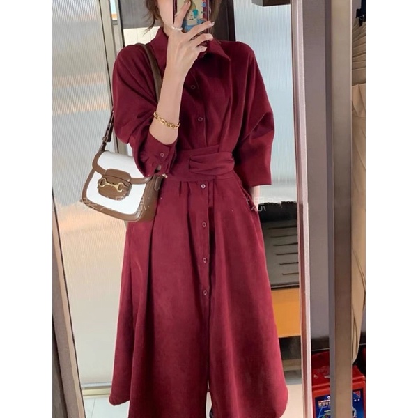 VN879 - VÁY SƠ MI DÁNG DÀI ĐAN EO DÀI TAY