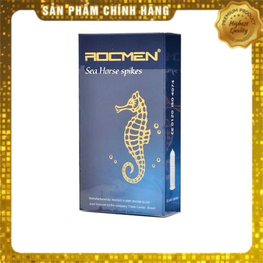 Bao cao su Gân gai ROCMEN cá ngựa xanh (hộp 10 chiếc)