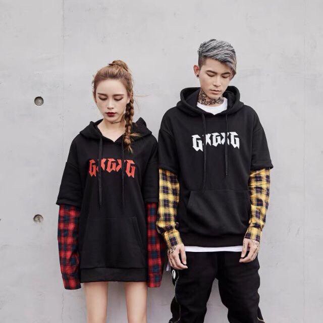 Áo thun Hoodie Layer mix Flannel vàng GXGXG Unisex