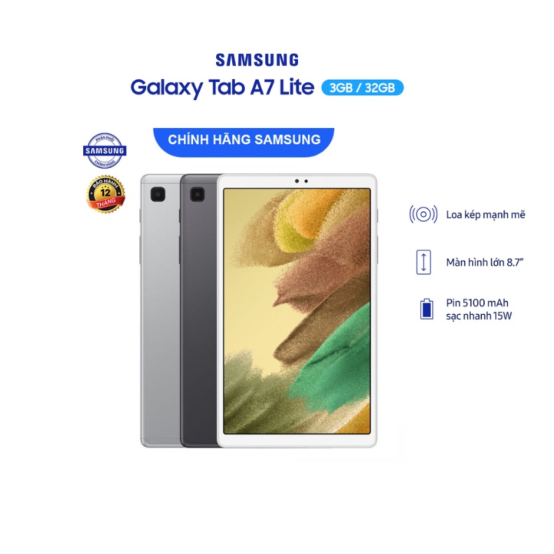 [Chính hãng] Máy tính bảng Samsung Galaxy Tab A7 Lite (SM-T225) 3G/32G. Hỗ trợ 1 sim 4G và 1 thẻ nhớ