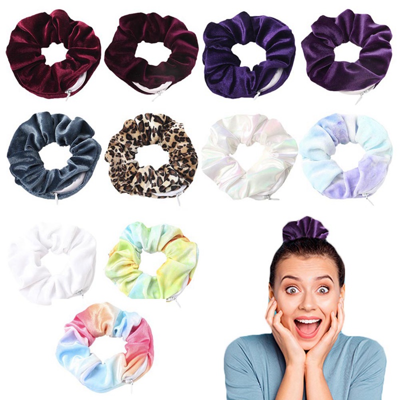 Tmdbyx Dây Cột Tóc Co Giãn Có Túi Khóa Kéo Cho Nữ