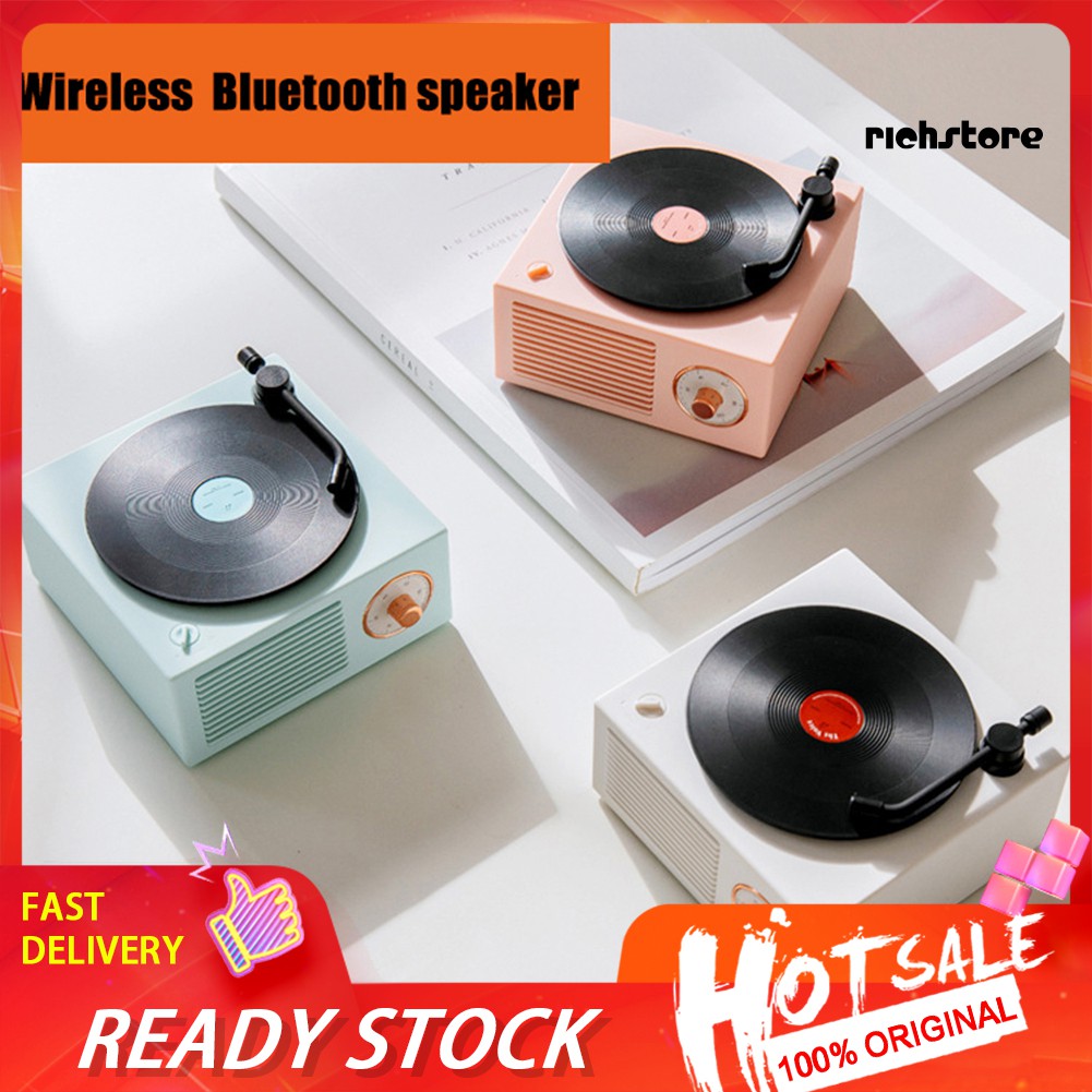 【Ready stock】 Mini Retro Vinyl Record Wireless Bluetooth Speaker Knob Control AUX Music Player