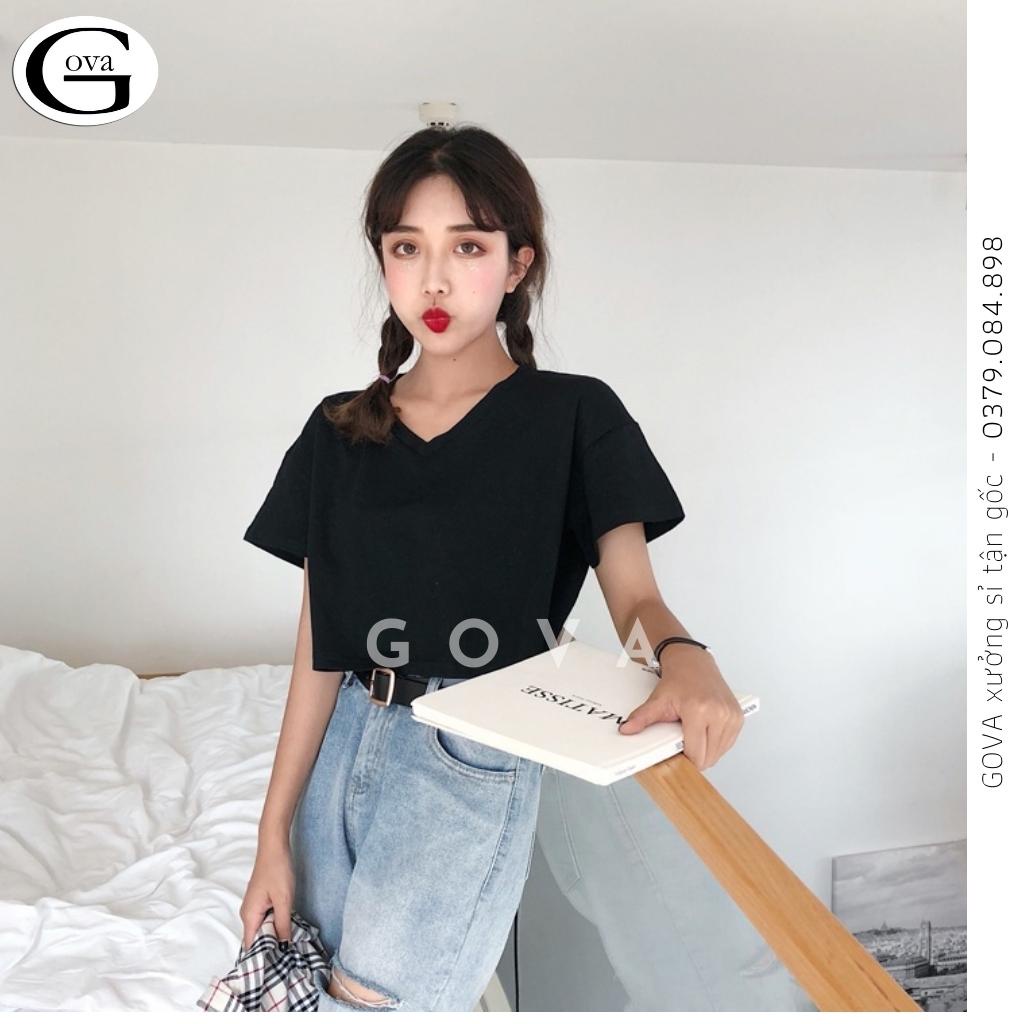 Áo Croptop CỔ TIM BASIC form rộng, Áo kiểu nữ ôm chất thun cotton mềm mát GOVA