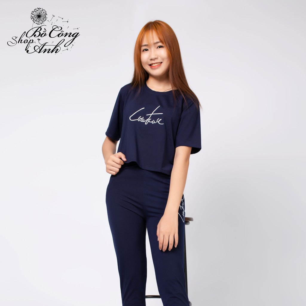Đồ bộ mặc nhà Bồ Công Anh quần dài áo croptop thiêu chữ ký | BigBuy360 - bigbuy360.vn