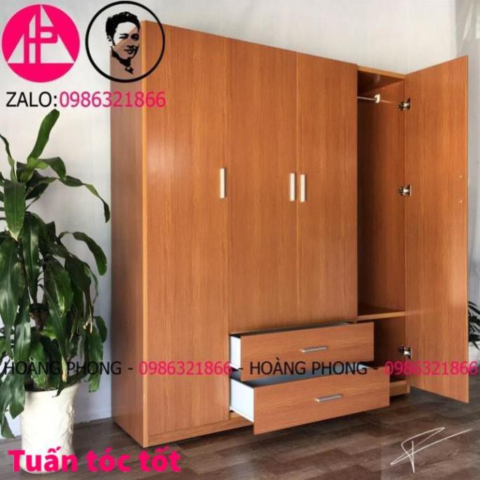 Tủ quần áo 4 cánh mãu gỗ đỏ - Tủ nhựa đài loan cao cấp (1m62 x 1m85) Miễn phí vận chuyển Bảo hành 2 năm tại nhà