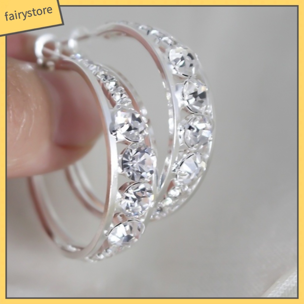 Bông Tai Hình Tròn Bằng Hợp Kim Đính Đá Lấp Lánh Sang Trọng