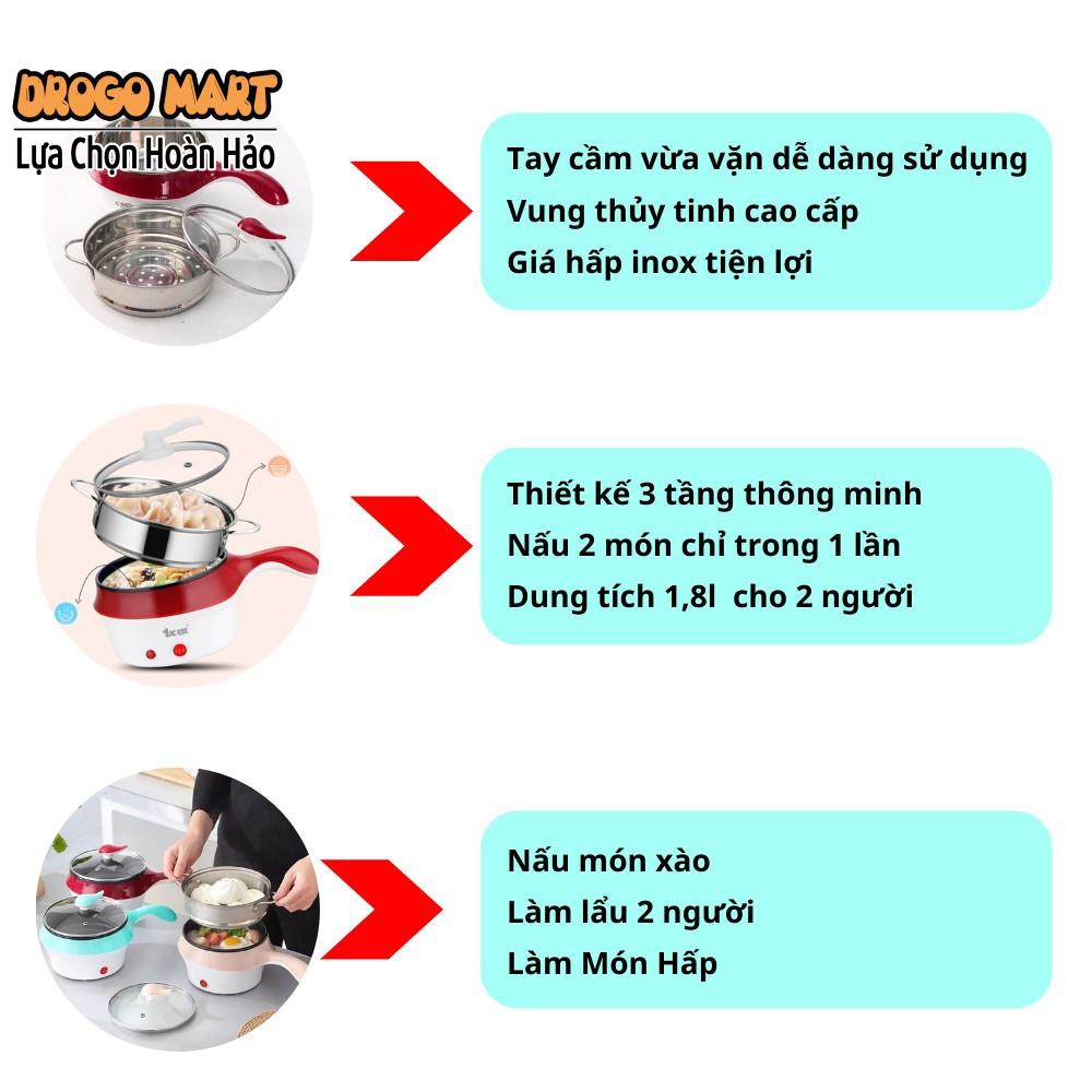 Nồi Lẩu Điện, Chiên Xào Đa Năng Kèm Giá Hấp Có Tay Cầm Tiện Dụng 18cm, Nồi Lẩu Hấp Mini 2 Tầng Cao Cấp