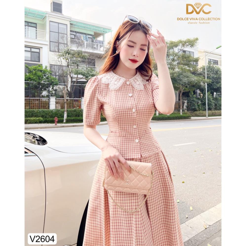 SET ÁO KẺ CỔ REN TRẮNG S2604 chính hãng