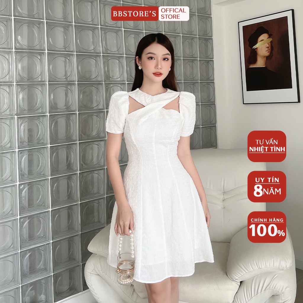 BBSTORE'S Đầm Xốp Xòe Dự Tiệc Tay Ngắn Cổ Xếp Siêu Cá Tính  -D967