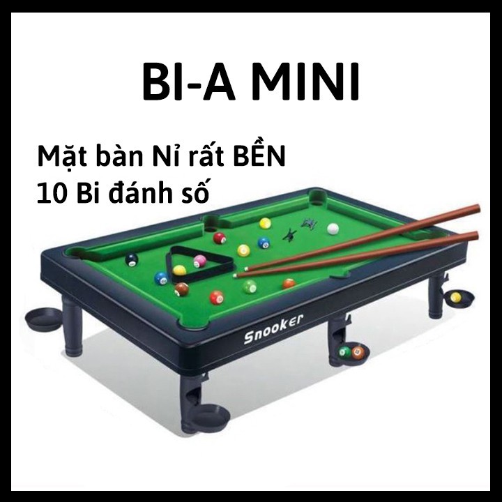 Bàn Bi A Mini - Bàn Bida Đồ Chơi 30CM, Bi Không Đánh Số, Mặt Bàn Nỉ Cân Bằng