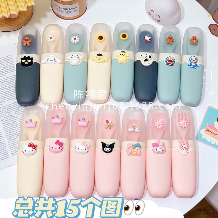 Bộ Hộp 3 Món Đũa, Thìa , Dĩa  Bằng Nhựa Hello Kitty