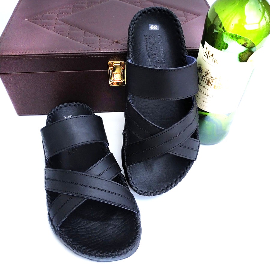 Dép da nam quai ngang MABLACKA thời trang nam cao cấp D75