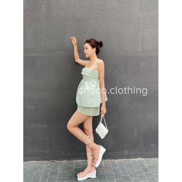 Set bộ 2 dây chất sốp gồm áo và quần short phồng summer