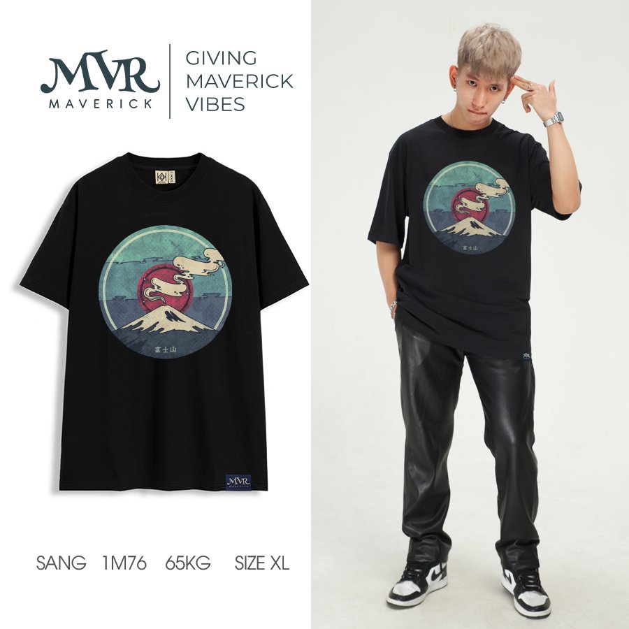 Áo thun form rộng phông cotton unisex nữ nam núi Nhật Bản mặt trời mọc MVR KK3985