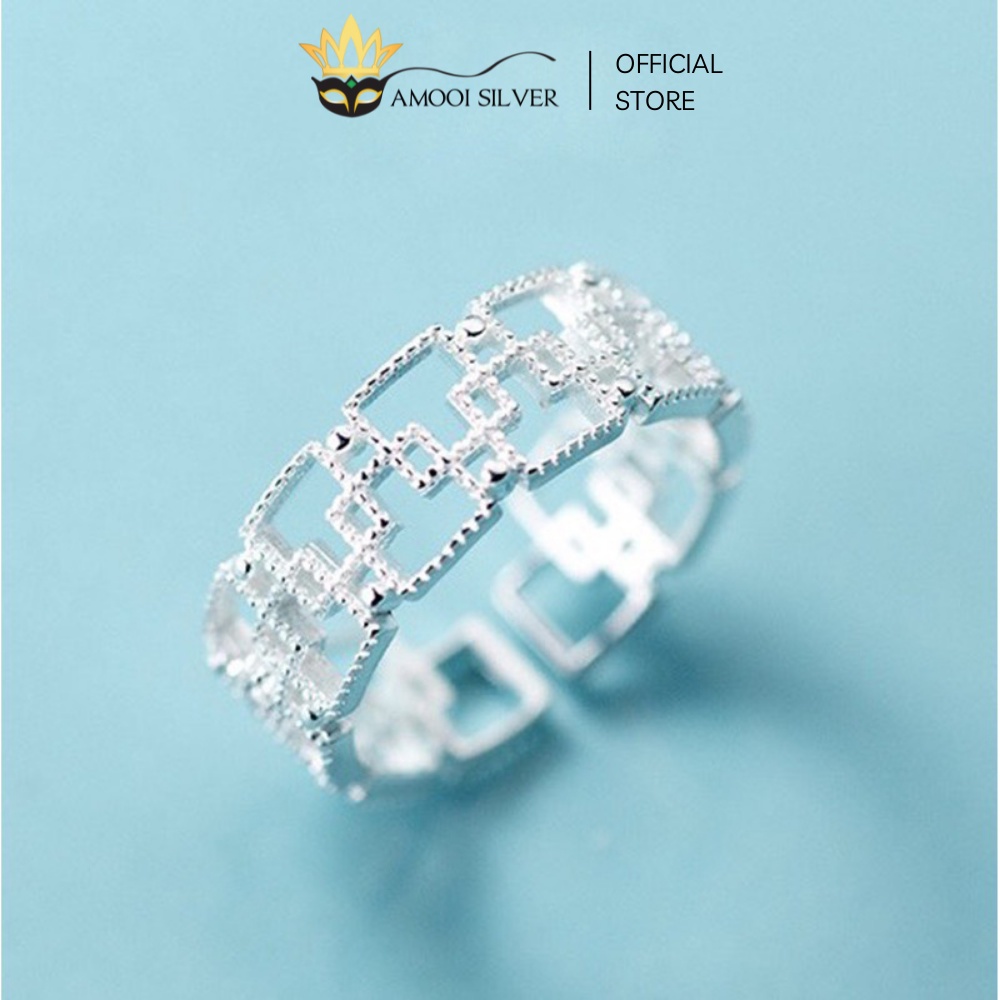 Nhẫn Bạc Dạng Hở S925 Freesize Họa Tiết Rỗng Hình Học - Amooi Silver AN16