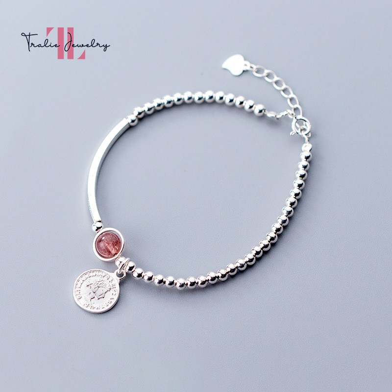 Lắc tay bạc nữ Tralie Jewelry, vòng tay bạc 925 dạng vòng xích mix đá phong thuỷ