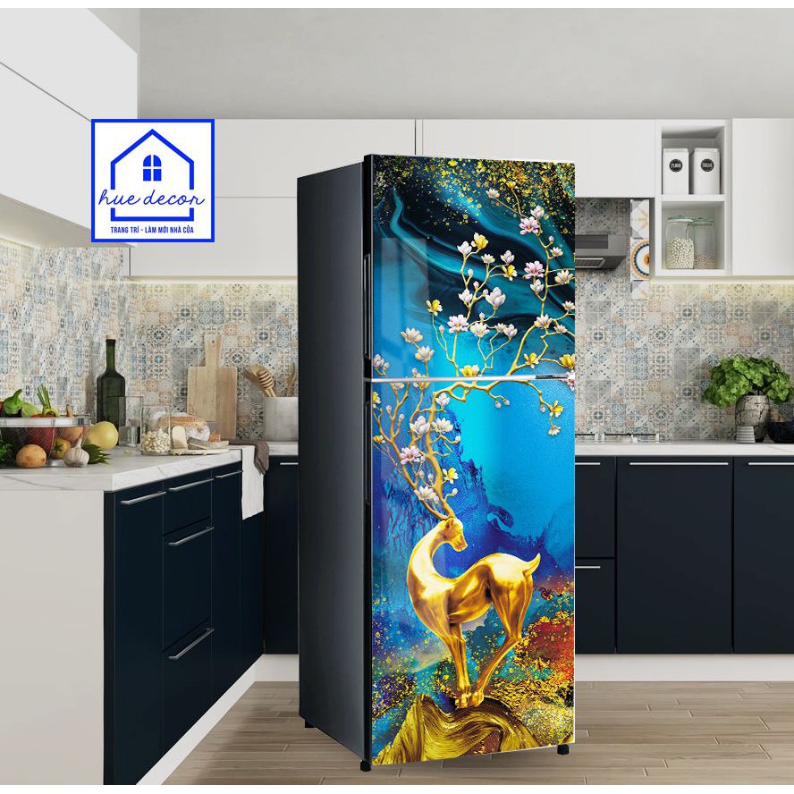 Decal dán tủ lạnh hươu vàng phong thủy hue decor, chống nước-siêu bền, giá rẻ