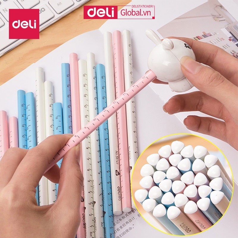 Bút Chì Gỗ Hình Tam Giác Deli 2B Kèm Thước Đo Tiện Dụng Cho Học Sinh
