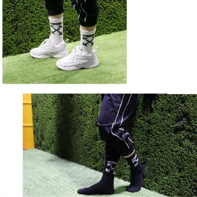 Tất vớ OFF WHITE Ulzzang chữ thập 2 màu trắng - đen