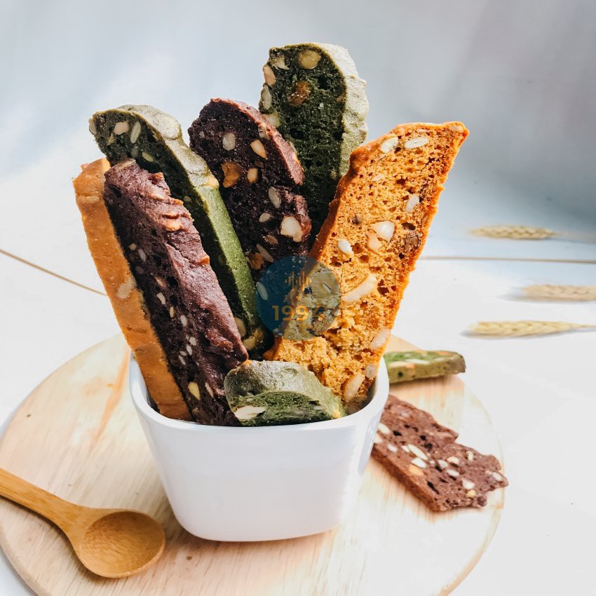 Bánh ăn kiêng Biscotti mix 5 vị 100gr 1994food - truyền thống, trà xanh, cacao, than tre, tắc hạt chia siêu | BigBuy360 - bigbuy360.vn