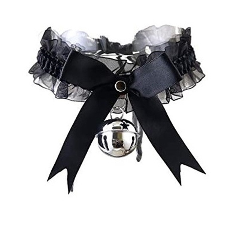 flowersqueen Vòng cổ choker ren đính chuông dễ thương có thể điều chỉnh cho nữ