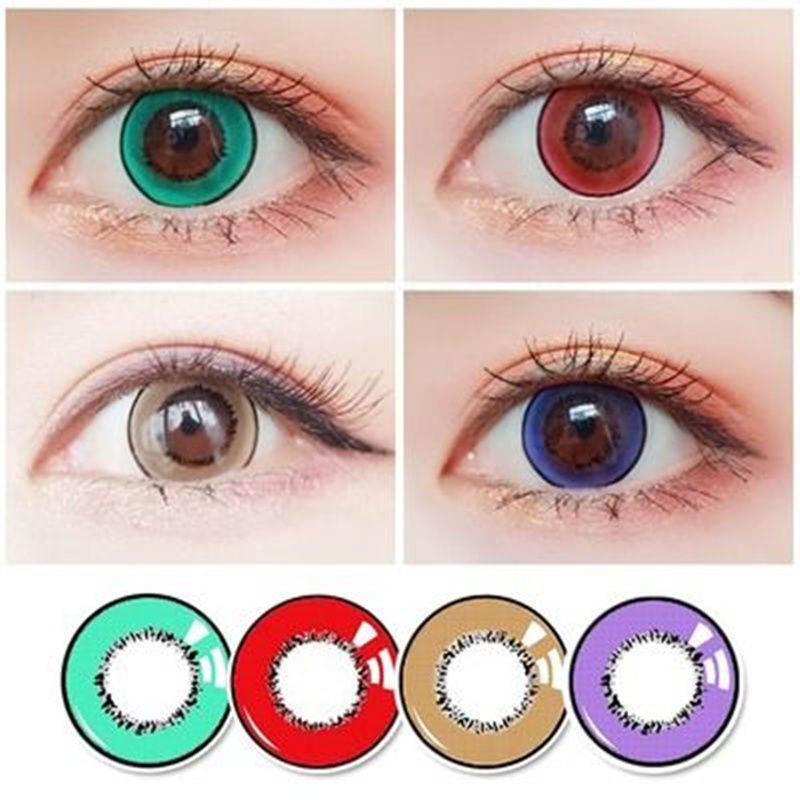 2 cái (1 cặp) Cosplay Anime Harajuku Storm Series Red Blue Pink Color Kính áp tròng một năm 2 Đường kính lớn Hẻm núi