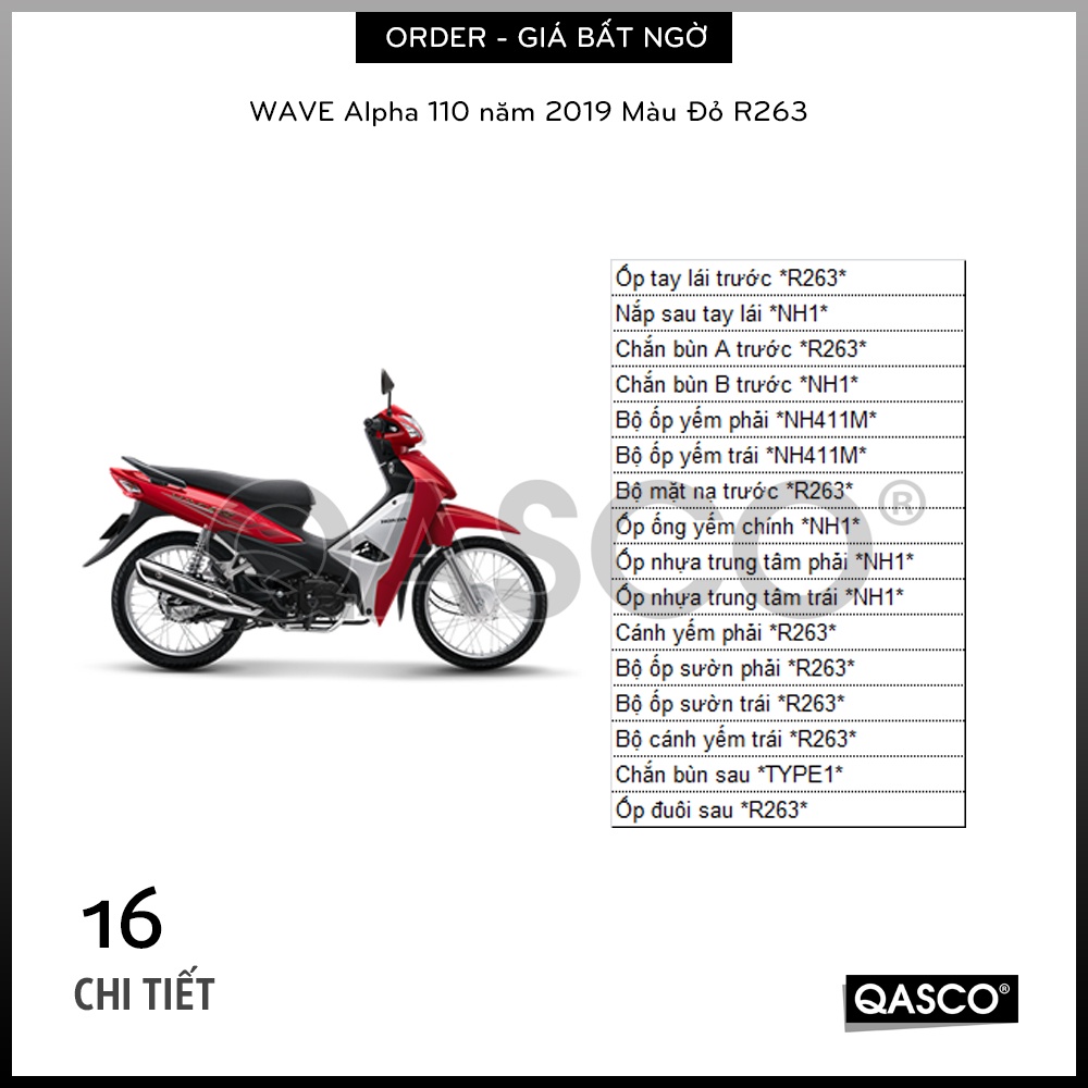 [ORDER] Dàn Áo - Bộ Nhựa Vỏ Xe WAVE Alpha 110 năm 2019 Màu Đỏ R263 (CHÍNH HÃNG HONDA)