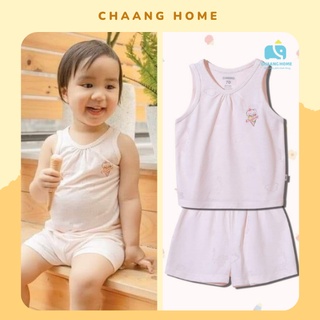 Chaang bộ ba lỗ cotton hồng cho bé gái summer