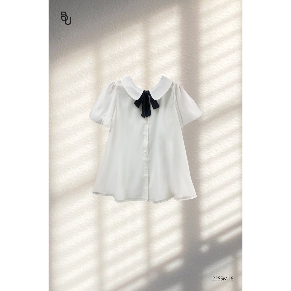 Áo babydoll cổ sen buộc nơ tay ngắn BIGSIZE (55kg đến 95kg) - 22SSM16 - [BUstu Bigsize]