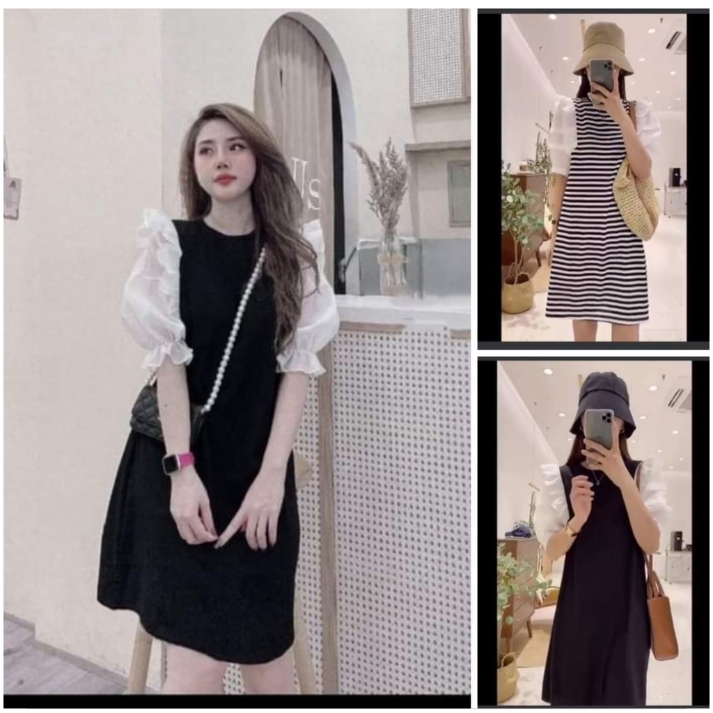Váy bầu xuông tay bèo thời trang thiết kế MSP380 vải tici mềm mát hàng freesize