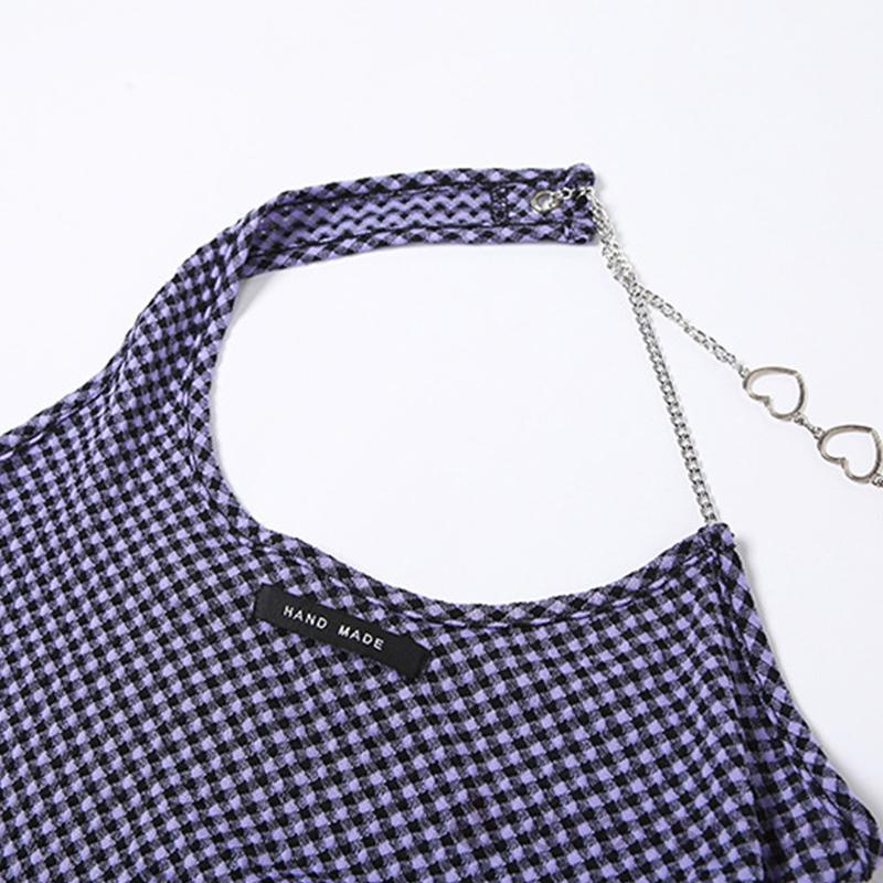 Áo Tank Top Hai Dây Rút In Họa Tiết Sọc Caro Cho Nữ