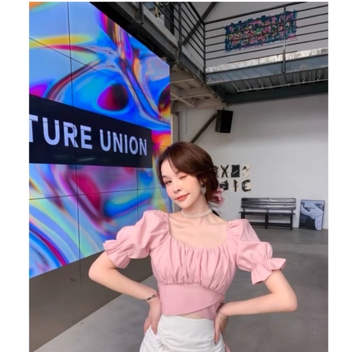 ÁO VOAN TAY NGẮN CỘT NƠ - áo croptop trễ vai nơ lưng - AK0042 | steven.factory
