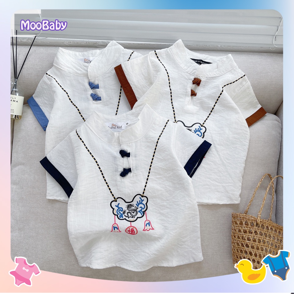 Bộ Quần Áo Cộc Tay Cổ Vòng Chất Đũi Cho Bé Trai Từ 6 - 27kg. MOOBABY SHOP