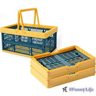 FL Collapsible Storage Shopping Basket Crates Stackable Crate bin Folding Storage Bins Baskets with Handles, Utility Container Organizer Bins for Kitchen Bathroom Grocery Car Trunk Books