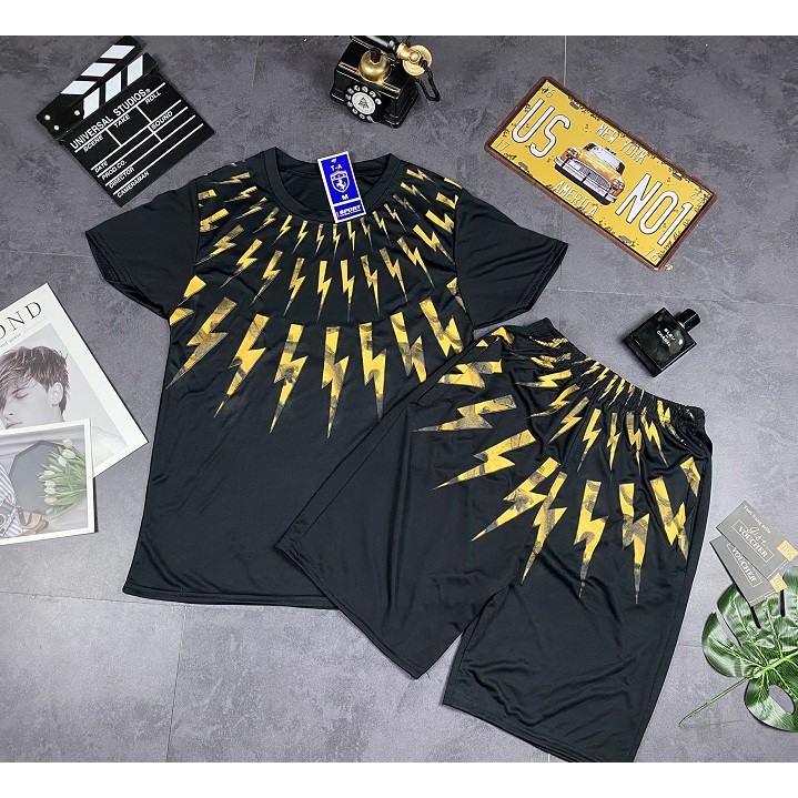 Sét Bộ Đồ Nam - Bộ Thun Nam Cộc Tay Chất Liệu Thun Lạnh In Logo Tia Sét Quanh Cổ - BN01