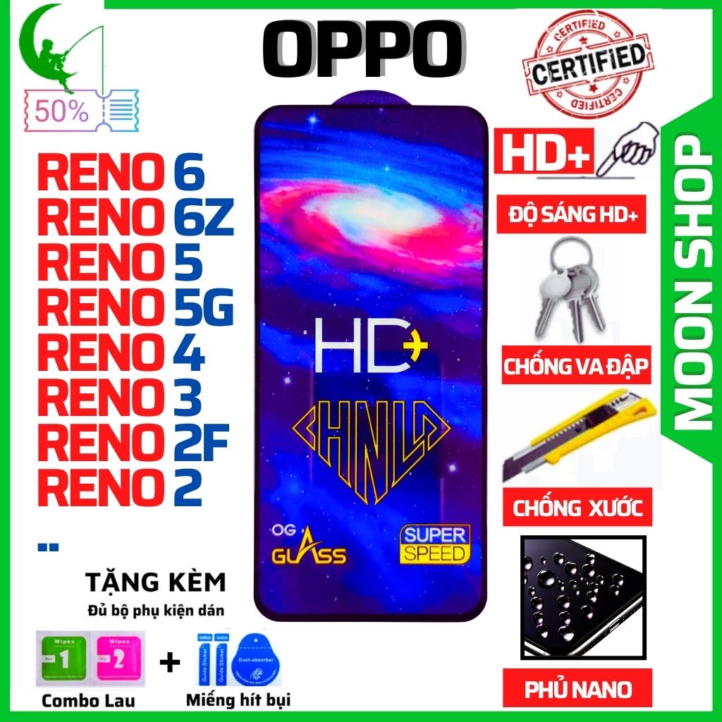 Kính Cường Lực Oppo Reno 6 5G/ Reno 6Z/ Reno 5 5G/ Reno 4/ Reno 3 Pro/ Reno 2F/ Reno 2/ Reno - Full màn hình - Sáng HD+