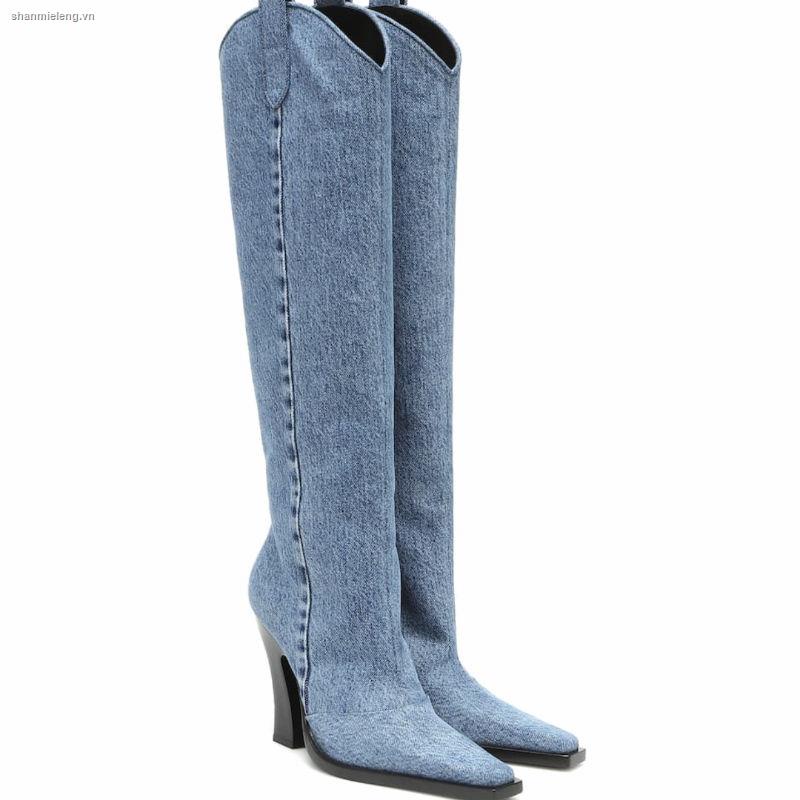 Giày bốt cao gót da mềm mũi nhọn phong cách cao bồi mỹ thời trang cho nữ 2021